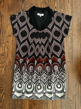 Tibi Women's printed Black Geometric Silk Shift dress